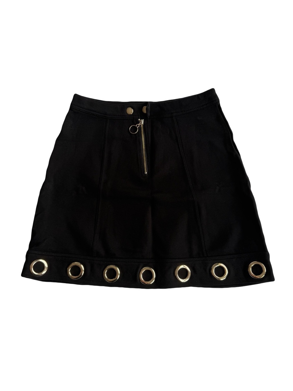 Marilyn Monroe Black Mini Skirt with Gold Eyelet Hem